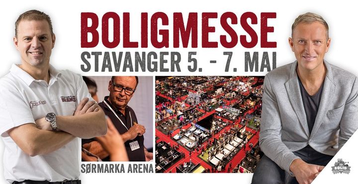 112 utstillere er klare for helgens Boligmesse i Sørmarka Arena i Stavanger. Du møter også Otto Robsahm og Halvor Bakke. Foto: Bård Gundersen (Otto) og Eirik Sauarlia (Halvor).