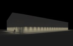 Visualisering belysningskonsept. Hallen vil få utvendig fasadebelysning, og bidra til å lyse opp en litt mørk Monradsgate. Illustrasjon Rambøll
