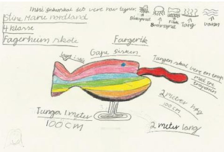 «Gapefisken» er tegnet av Stine Marie Nordland fra 4. klasse ved Fagerheim skole i Horten