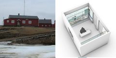 Den gamle utstillingen «Bjørnøya Museum» flyttes fra loftet og ned i eget rom i den eldste stasjonsbygningen ved Bjørnøya Meteorologiske Stasjon. Gjenstandene skal sikres med glass fra André Jenssens Svalbard Glass og Fasade.Foto: Svalbard Museum