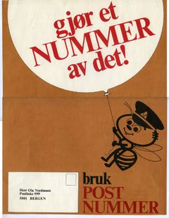 Plakater som dette ble brukt i markedsføringen av postnummersystemet for 50 år siden.