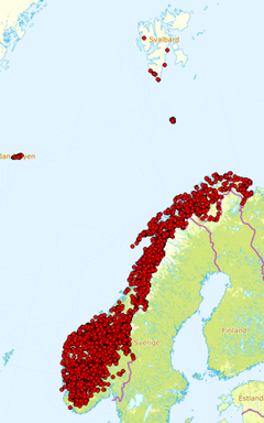 Observasjoner av musøre i Norge. Illustrasjon: Artsdatabanken