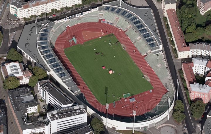 Bislett Stadion skal få solcellepanel på stadiontaket. Illustrasjon: Asplan Viak
