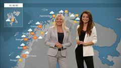 Værsjef Eli Kari Gjengedal og væranker Kristina Kvistad Hustad foran det nye TV 2-været.