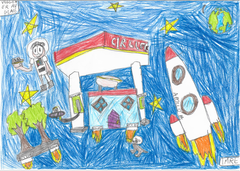 VINNERTEGNINGEN. Imre fra Åsheim barneskole vant tegnekonkurransen «Fremtidens Bensinstasjon» i regi av Circle K Heimdal. Nå skal bidraget hans utstilles permanent på stasjonen.