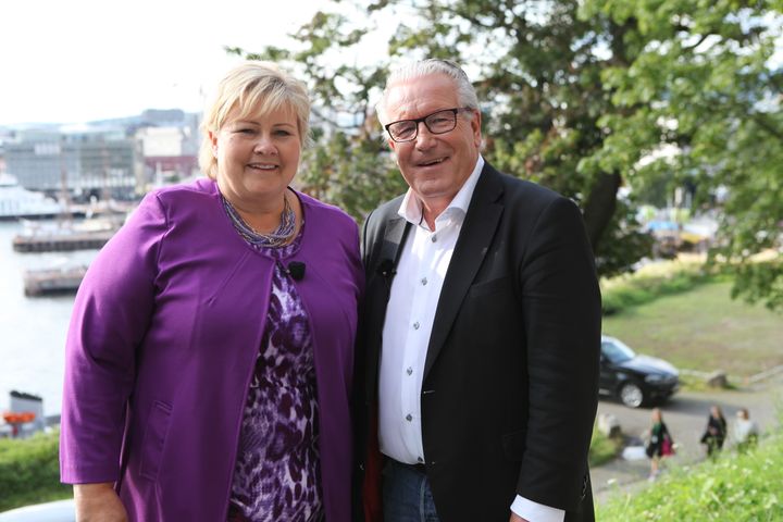 Davy Wathne møter statsminister og partileder i Høyre, Erna Solberg. Foto: TV 2