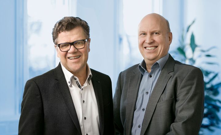 Markerte starten for Kredinor i Danmark i dag. Fra venstre: Tor Berntsen, adm. direktør og Jørgen Renè Byrholt, direktør for Kredinor Danmark. Foto: Bjarni B Jacobsen