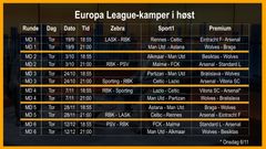 Slik vises Europa League på TV 2-kanalene i høst.