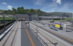 Arna stasjon: Jernbaneteknisk arbeid på stasjonen inngår i kontrakten som nå er tildelt. Illustrasjon: Bane NOR/Baezoni