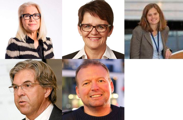 Nye medlemmer i Redningsselskapets sentralstyre. F.v. Hilde Myrberg, Lisbeth Berg-Hansen, Simone Møkster, Nils Petter Dyvik og Cato Dyb-Sandnes.