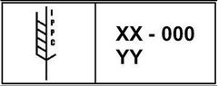 Tegnforklaring til ISPM 15-merke: XX – 000: Landkode – registreringsnummer. YY: Kode for behandling (HT = Heat treatment, MB = Methyl bromid, DH = Dielectric heating, SF = Sulphuryl fluoride).