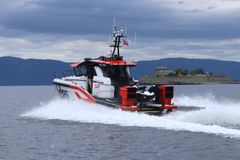 Trondheimsfjordens nye redningsskøyte er Norges raskeste, med en toppfart på 45 knop. Foto: Redningsselskapet