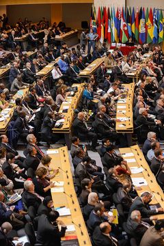 FNs arbeidskonferanse åpner i dag. Dette bildet er fra dagens åpning. FN-sambandet er tilstede neste uke. Foto: ILO