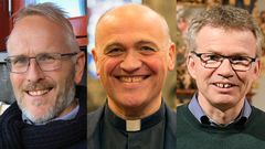 En av disse tre blir denne uken tilsatt som ny biskop i Tunsberg bispedømme, fra venstre: Kjetil Haga, Jan Otto Myrseth eller
Øystein Magelssen.