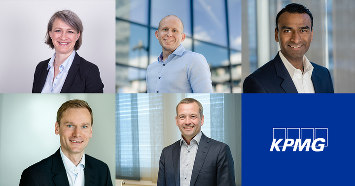 Nye partnere i KPMG fra 1. oktober 2019. Øverst fra venstre: Jannicke Knudtzon Rokkan, Tom Einar Nyberg, Johan Røthe, Vegard Andorsen og Trond Larssen.
