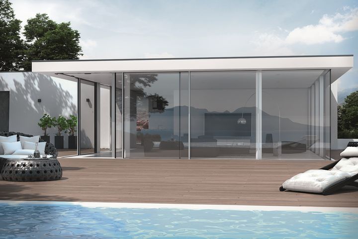 Schüco Seamless – en minimalistisk systemløsning for å oppnå en nærmest rammeløs, transparent arkitektur.