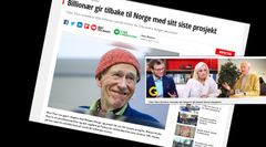 REN LØGN: Olav Thon misbrukes i en nettsvindel om "Bitcoin Profit". Foto: Skjermdump