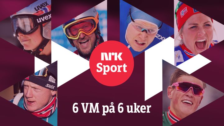 NRK serverer seks ulike verdensmesterskap på seks uker vinteren 2019. Fotomontasje fra NRK.
