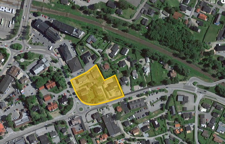 AF Gruppen har kjøpt fem tomter sentralt på Jessheim. Faksimile: Google Maps