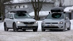 NAF testet forbruket med takboks på en Skoda Octavia stasjonsvogn med bensinmotor og en Volkswagen e-Golf. (Foto: NAF)