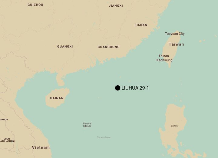 Liuhua 29-1-feltet ligger cirka 300 kilometer sør for Hong Kong. Illustrasjon: Google Maps