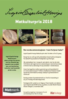 Utlysning av Ingrid Espelid Hovigs Matkulturpris for 2018