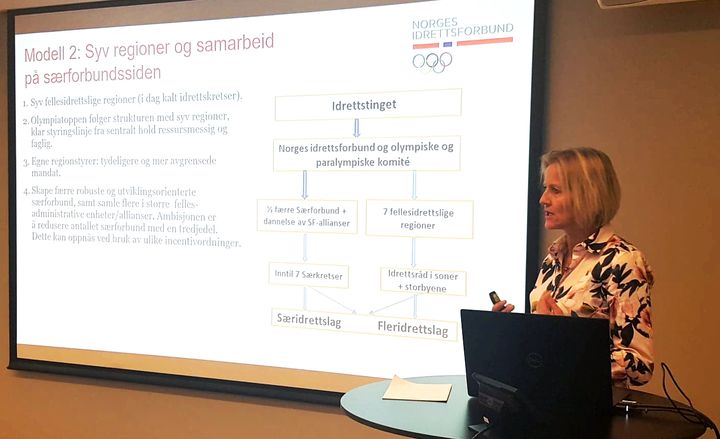 Karen Kvalevåg, gen.sek i NIF, presenterer rapporten. Foto: Geir Owe Fredheim