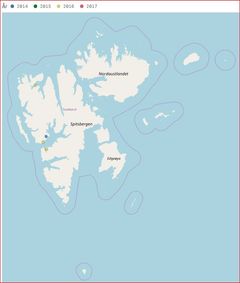 Grunnstøtinger Svalbard, de fire siste år. (Illustrasjon: Kystverket)