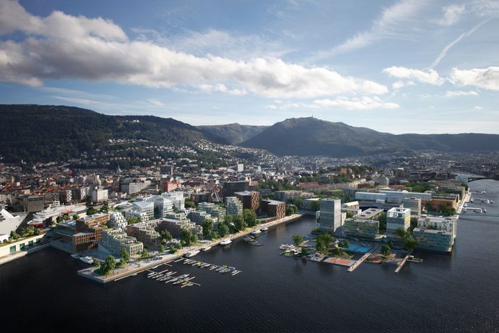 Asplan Viak og MAD Arkitekter har sammen med Probiz og Casagrande Laboratory fått prestisjeoppdraget med planlegingen av «ny bydel Dokken» i Bergen. Illustrasjon: MAD Arkitekter