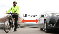 Du som kjører bil må holde god avstand til tohjulingene. En god regel er å ha minst 1,5 meter avstand til syklisten når du passerer. (Foto: NAF)