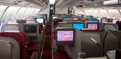 Business class om bord i Hainan Airlines sin Airbus A330-300. (Foto: Avinor)