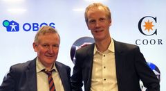 Nils Morten Bøhler, konserndirektør næringseiendom i OBOS og Nikolai Utheim, administrerende direktør i Coor Norge.