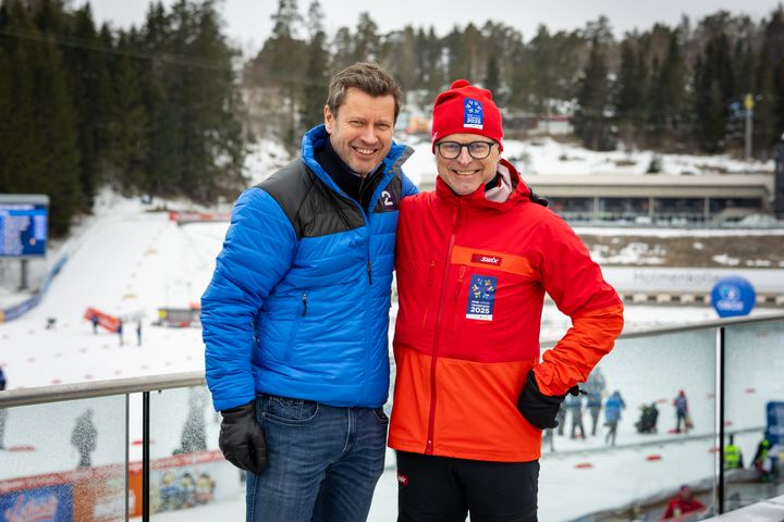 Programredaktør Trygve Rønningen fra TV 2 og VM-sjef Åge Skinstad. Foto: Jan-Petter Dahl, TV 2