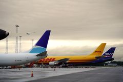 Cargo planes parked at Oslo Airport