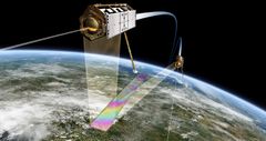 InSAR brukes til å måle svært nøyaktig bakkeforskyvninger og bevegelser fra radarsatellitt i verdensrommet. Her en illustrasjon av den kretsende tandem-x-konstellasjonen.